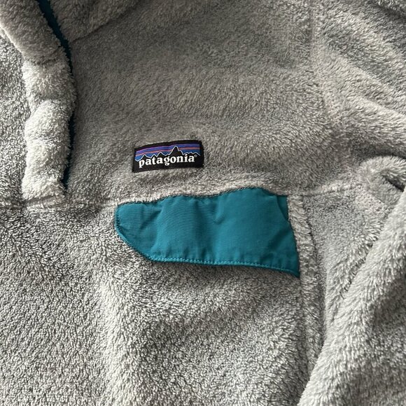 Patagonia Womens Medium M Fleece Synchilla Jacket Regular Gray and Teal 1/4 Zip - Picture 2 of 8